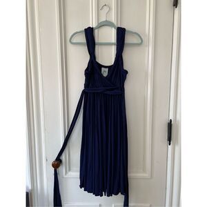 Anthropologie C. Keer dark blue/0urple v-neck tank dress with wrap belt  S